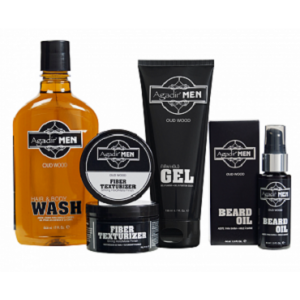 Agadir Men - Set cadou Sampon, Gel de par, Ulei Barba, Ceara mata - Gift men set 4 prod