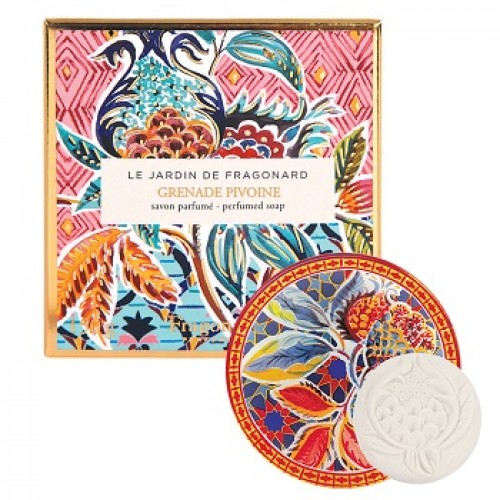 FRAGONARD - Set sapun rodie bujor cu savoniera de sticla pictata - Set Grenade Pivoine 150gr+1buc